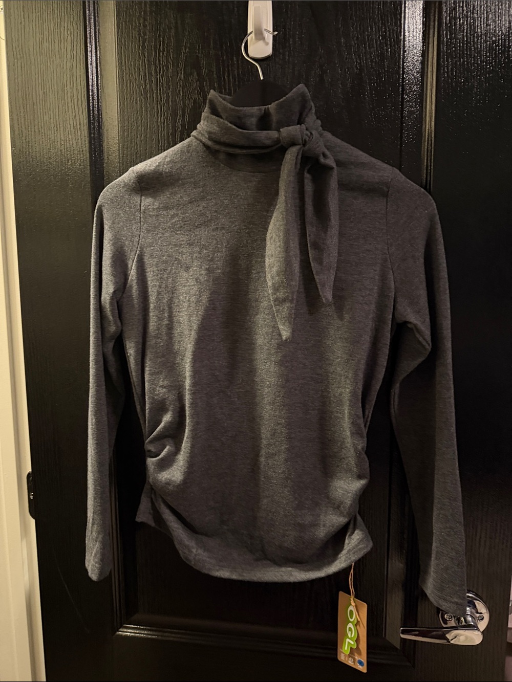 OGL Charcoal Gray Tie-Neck Turtleneck Sweater